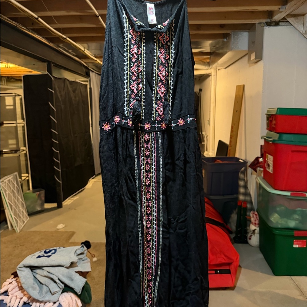 Justice Black Maxi Dress with Pink Embroidery